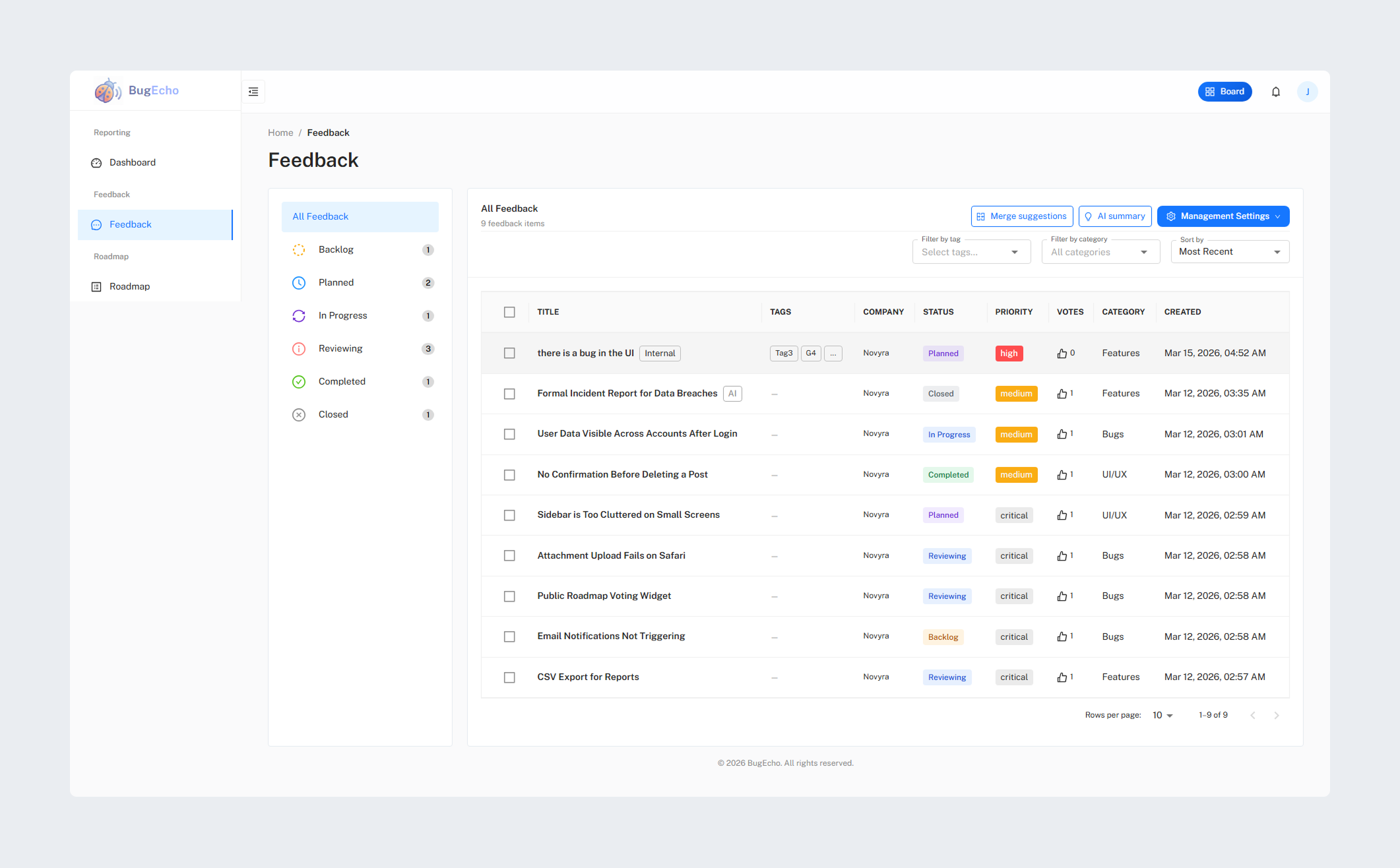 Centralized Feedback Hub